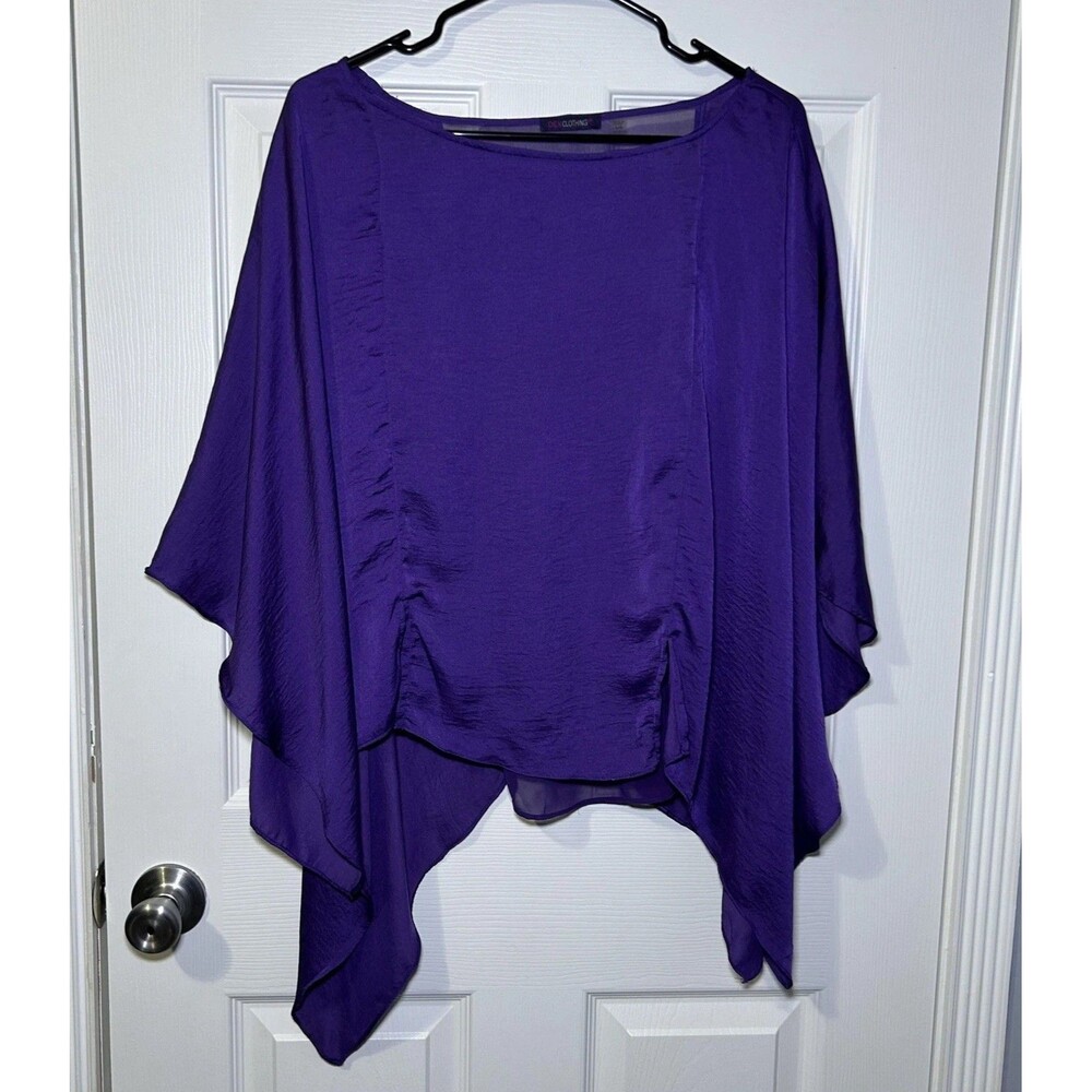 Dex Clothing Blouse Women's Large Purple Kimono Sleeve Chiffon Layering Top